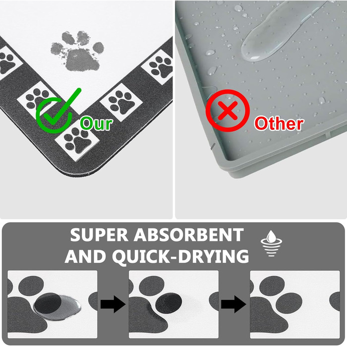 Килимок для тварин, надпоглинувач, для собак та котів, з неслизьким гумовим дном, швидковисихаючий, миючий, 40 x 60 см, 2 пари принтів лап, з точками