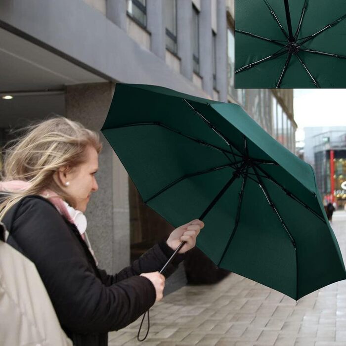 Віклуон парасолька автоматична, 8 спиць, тефлонове покриття, компактна, для подорожей, гольф, темно-зелена