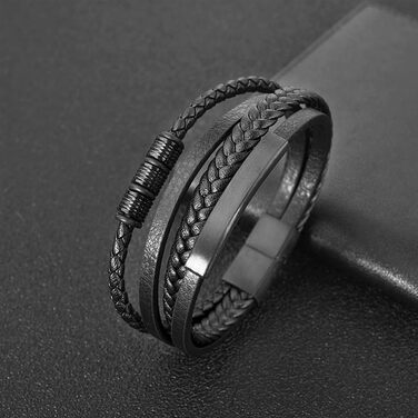 Чоловічий браслет UNIQAL 'BLACK SHAPE' з екошкіри та нержавіючої сталі | Елегантний аксесуар в подарунковій коробці