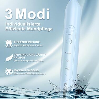 Електрична зубна щітка для дорослих Rotierende з 8 насадками, 3 режимами чищення, акумулятором на 50 днів та Smart-таймером 2 хв - Чорна