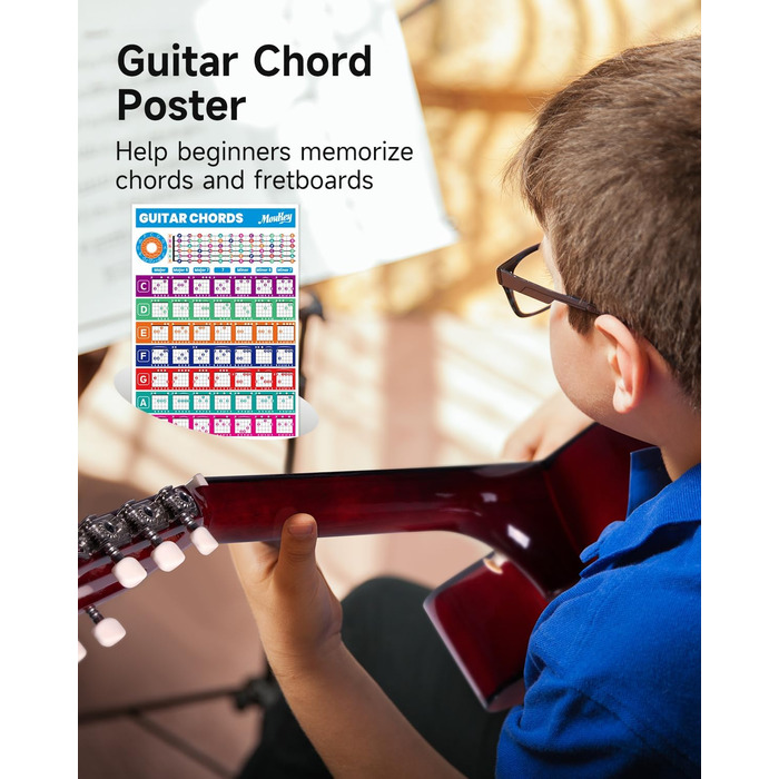 Акустична гітара Moukey для початківців, дітей, підлітків та дорослих (38 дюймів, натуральний колір), комплект з аксесуарами