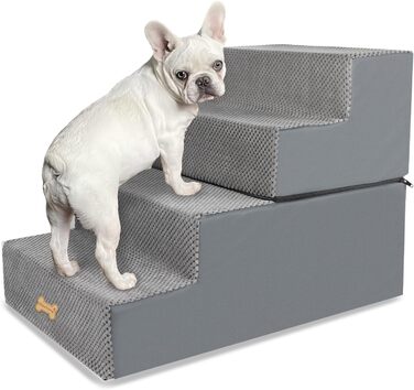 Non-slip Dog Stairs for Small Dogs 3-Step, Dog Stairs/Ramp for Bed and Sofa made of High-Density Foam, Pet Stairs with Removable, Washable Cover and Non-Slip Bottom, 45x40x34cm (4 Steps)