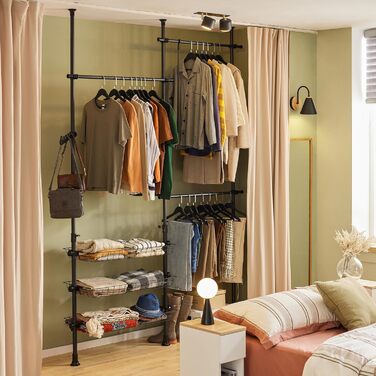 SoBuy Regal System with 3 Clothes Rails and 3 Baskets Telescopic Wardrobe System Adjustable Organization System FRG34-SCH