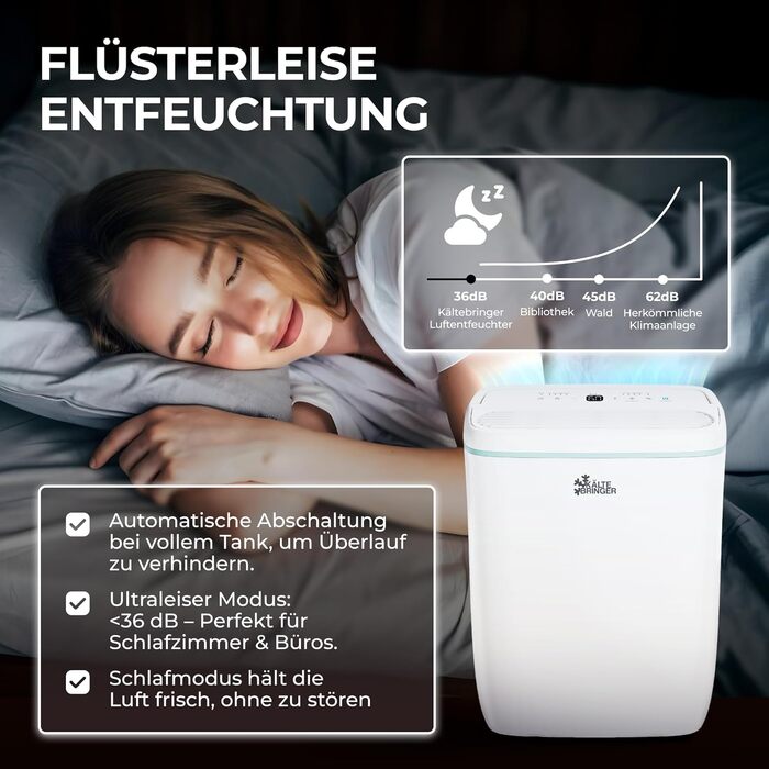 Зволожувач повітря Kältebringer з LED дисплеєм, Wi-Fi та додатком - тихий та енергоефективний, проти вологи та плісняви (12L)