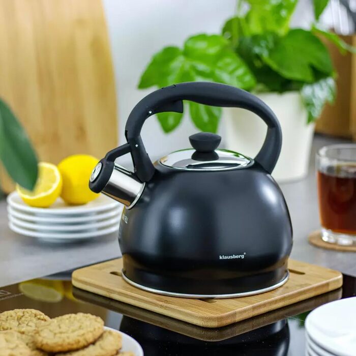 Чайник для води Klausberg з нержавіючої сталі з флейтою, 2 літри, KB-7320 (Чорний матовий)