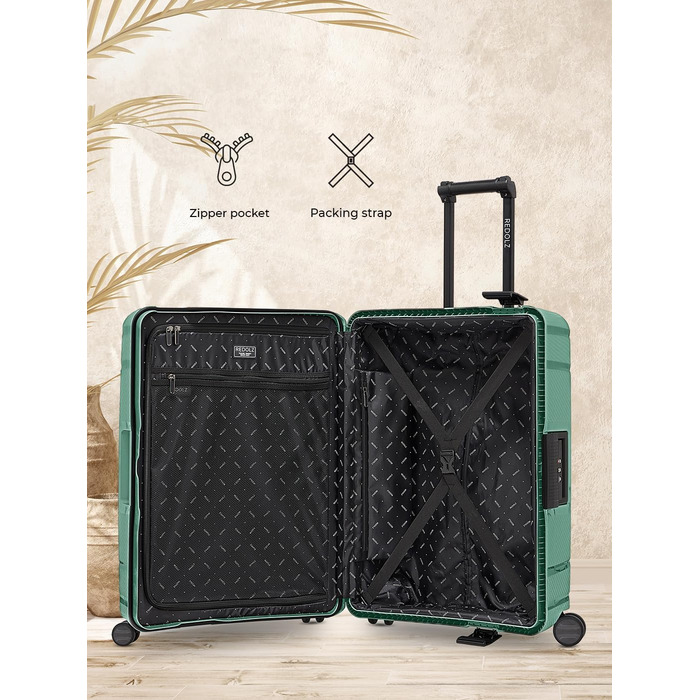 Набір валіз REDOLZ Hartschalen 3-в-1 з поліпропілену | 3-точкова застібка, TSA-замок, 4 колеса | для жінок та чоловіків (Essentials 15) (Морська хвиля, валіза M (65 см))