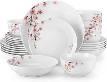 Набір посуду VEWEET 18-piece (24 шт.) для 6 осіб, сучасний сервіз з порцеляни, 6 тарілок для їжі, десерту та супу