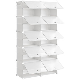 HOOBRO 8-Tier Shoe Rack, Shoe Cabinet, for 32 Pairs of Shoes, 40 x 30 x 30 cm per compartment, narrow, with doors, plastic, for living room, bedroom, hallway, entrance, White EWT28SC01G1 (10 Tiers, 80 x 30 x 150 cm), White)