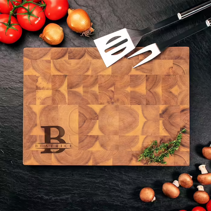 Wooden Cutting Board with Personalized Engraving, Initial and Name, Decorative Serving Tray for Birthdays, Kitchen Accessory for Connoisseurs