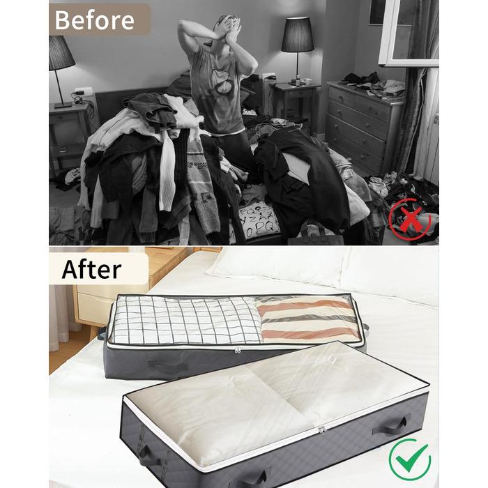 Коробки для зберігання під ліжко з кришкою, 90L, 4 шт., сірі. Органайзери для постільних речей, ковдр, подушок