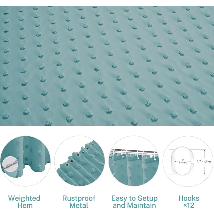 Штора для душу Бохо, довга, у стилі кантрі, тканинна, натуральних кольорів, 183 x 213 см, туфтована, з плісе, квіткові візерунки, структурована, сучасна, мінімалістична, комплект з гачками для ванної кімнати, природний колір (H213.4 x B182.9 cm (1er Pack)