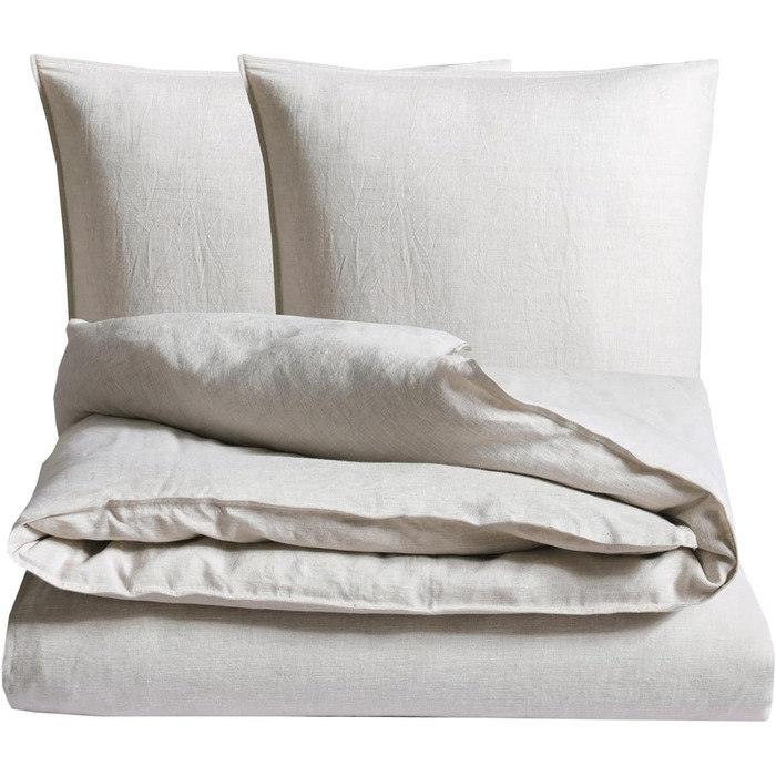 CHUFFED Linen Bedding Set 220x240 3-Piece Bedding Set 100% Natural Linen Bedding - 1 Duvet Cover 220x240 cm + 2 Pillowcases 80x80 cm with Zipper, Soft Breathable, Natural Linen 220x240 cm