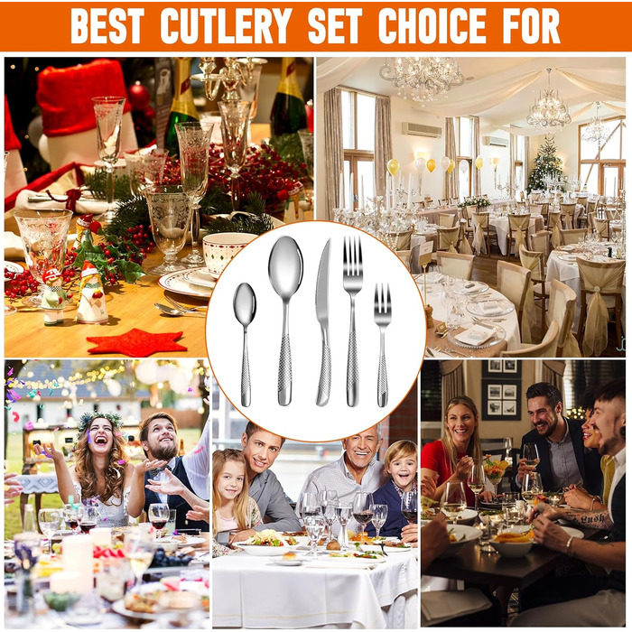 Набір столових приборів на 8 осіб, 40 предметів: ножі, виделки, ложки. Виготовлений з нержавіючої сталі, дзеркально відполірований, придатний для миття в посудомийній машині. Сріблястий колір.