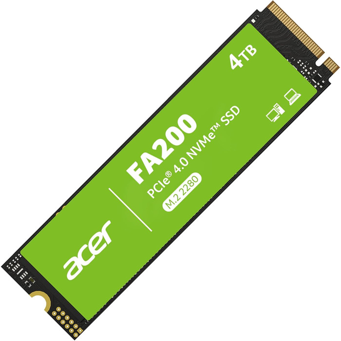 SSD Acer FA200 4TB PCIe 4.0 NVMe - Швидкість до 7200 МБ/с, M.2 2280, Gen4x4, HMB, SLC, для ноутбука/ПК/ігор (сумісний з PS5)