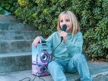 Караоке DYNASONIC з 2 мікрофонами, портативна караоке-машина, Bluetooth-колонки, USB та SD-картрідер, світлові ефекти, подарунок для дітей 5-13 років (Model 22 lights)