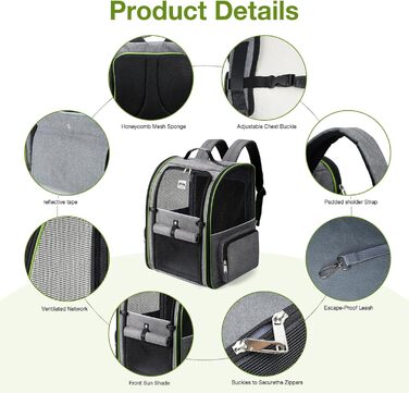 Рюкзак-переноска для котів Hunderucksack 2-в-1, до 8 кг, сірий, розширюваний