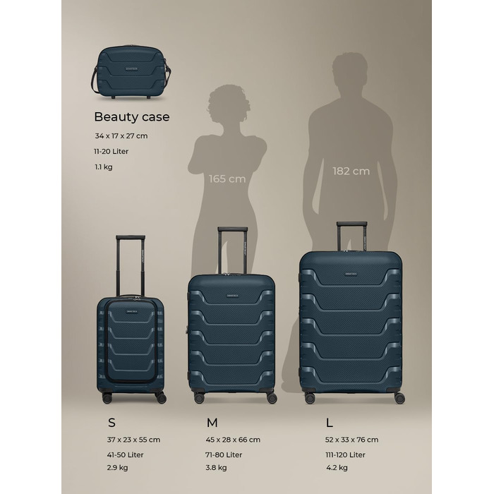 Набір валіз SMARTBOX Hartschalen 3 шт. | Розширювані, з TSA-замком, з відділом для ноутбука | Navy (S, 55 см)