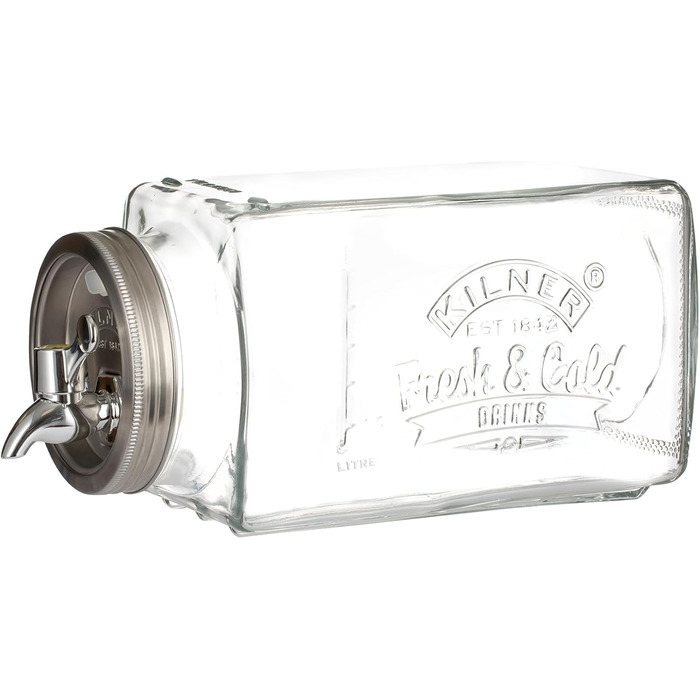 Диспенсер для напоїв KILNER з краном, 3 л, для холодильника, скляний, великий отвір для легкого наповнення