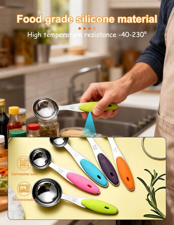 Набір мірних ложок та стаканів з нержавіючої сталі, 10 шт. – кольоровий набір для випічки та кухні, можна мити в посудомийній машині