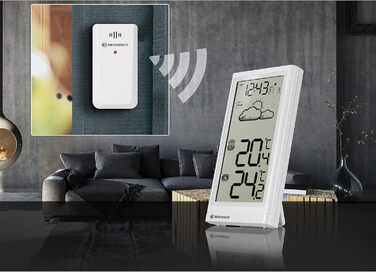 Метеостанція Bresser Meteo Temp з зовнішнім датчиком: термометр, барометр, прогноз погоди, білий колір