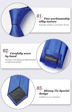 Краватка для чоловіків HISDERN з кишеньковим хустиною в горошок, класична краватка для весілля та ділових зустрічей, колір: Королівський синій
