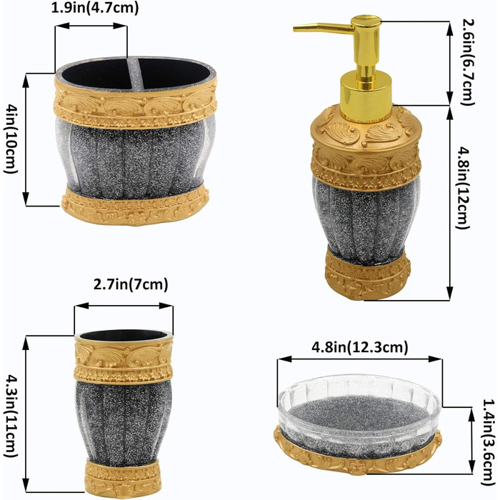 Набір аксесуарів для ванної кімнати LUINT Vintage в червоно-чорному кольорі (5 шт.)