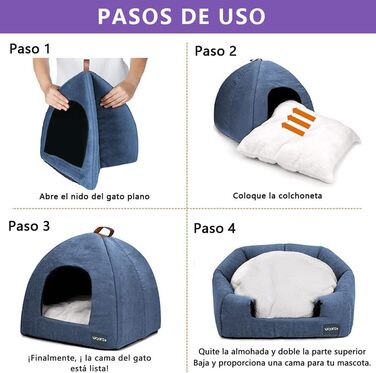 М'яке ліжко-печеринка для котів, тепле плюшеве ліжечко, гніздо для котів з знімним внутрішнім подушкою (Синій, L)