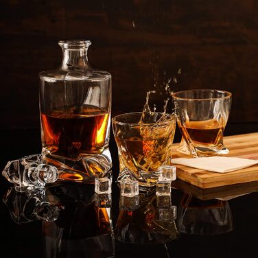 Belle Vous 800 ml Glass Whiskey Decanter & Whiskey Glasses Set - Whiskey Decanter with Glass Stopper - Whiskey Gifts for Men, Ideal as Wine, Brandy, Bourbon & Whiskey Accessories