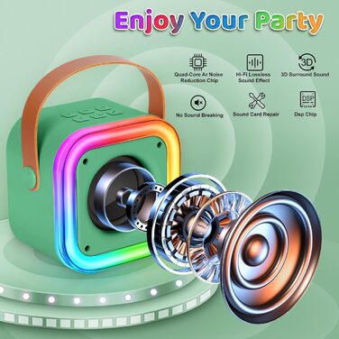 Караоке машина Spinosaurus для дітей з 2 мікрофонами, Bluetooth, LED-підсвічування, для віку 3-12 років