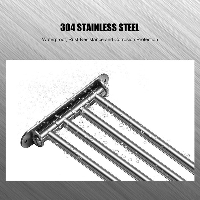 Тримач для рушників у ванну кімнату з 3-ма перекладинами, поворотний, з 3-ма кріпленнями, 40 см, нержавіюча сталь, монтаж на стіну, срібний (тримач для рушників з 4-ма кріпленнями)