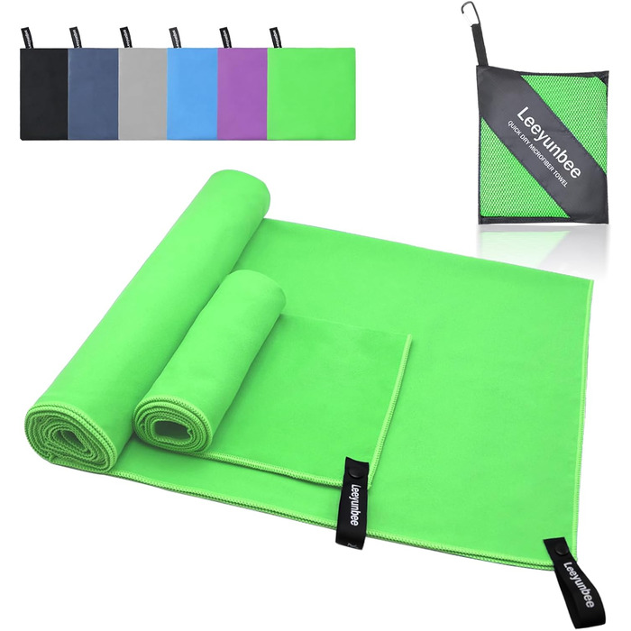 Набір рушників Leeyunbee з мікрофібри (2 шт.) - 160x80 см + 80x40 см, швидковисихаючі, для спорту, подорожей, пляжу (зелений)