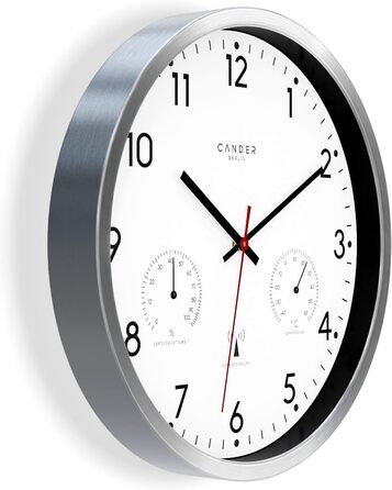 Cander Berlin MNU 3330 White Wireless Wall Clock with Temperature and Humidity Display, 12 inches (Ø) 30.5 cm