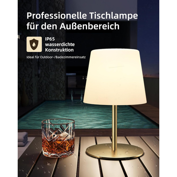 Настільна LED лампа EZVALO бездротова, 2 шт., IP65, 4500mAh, USB-C, диммер сенсорний, 3 режими світла, золота. Лампа для кемпінгу, спальні та столу.