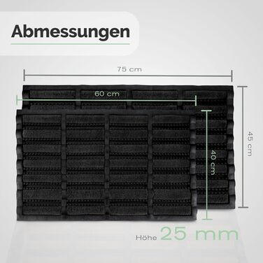 Килимок прикладний Entrando з кокоса та гуми, водостійкий килимок для вхідних дверей та саду, протиковзний та міцний, 40 x 60 см, чорний