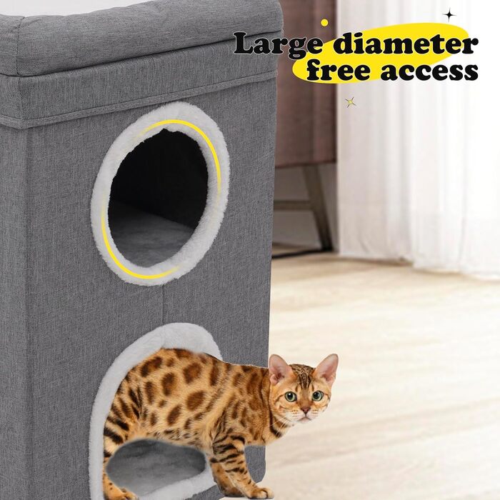 Сірий кубічний будиночок-печера для котів, 3-ярусний, великий, для дому, для маленьких та середніх котів