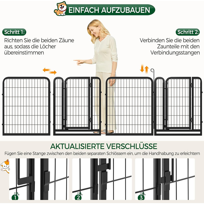 Yaheetech Foldable Dog Playpen - 100cm & 80cm High, 6-Piece/12-Piece, Freestanding Kennel for Indoor & Outdoor Use - No Tools Required
