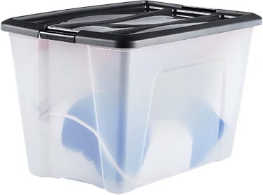 Iris Ohyama Storage Boxes with Lids, 60L, Set of 4, Black, Secure Closure, Stackable, Handles, for Bedroom, Closet, Office, Organization, BPA-Free Plastic, Storage Boxes, NTB-60