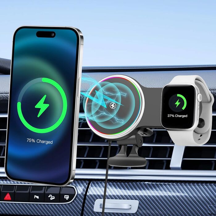 Автомобільний зарядний пристрій MagSafe 15W 2-в-1: зарядка та тримач для iPhone 16/15/14/13/12 Pro Max