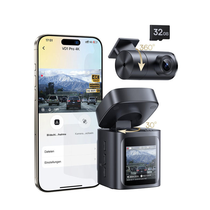 Автомобільний відеореєстратор Baseus VD1 Pro 4K+1080P з сонячною панеллю, режимом паркування, STARVIS нічним баченням, GPS, 5GHz Wi-Fi та карткою пам'яті 32GB