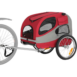 Причіп для велосипеда для собак, складаний, з відбивачами безпеки, сумкою для зберігання, м'яким внутрішнім простором та страхувальними повідками, для собак до 30 кг, червоний
