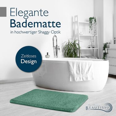 Beautissu Non-Slip Bath Mat - 120x70 cm - Plush Shaggy Bathroom Rug - Washable, Soft & Absorbent - Grey Bath Mat for Shower & Bathtub