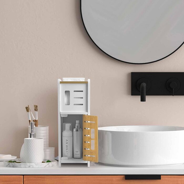 PVC Toilet Paper Holder with Brush - 2-in-1 Bathroom Organizer - White (39cm)