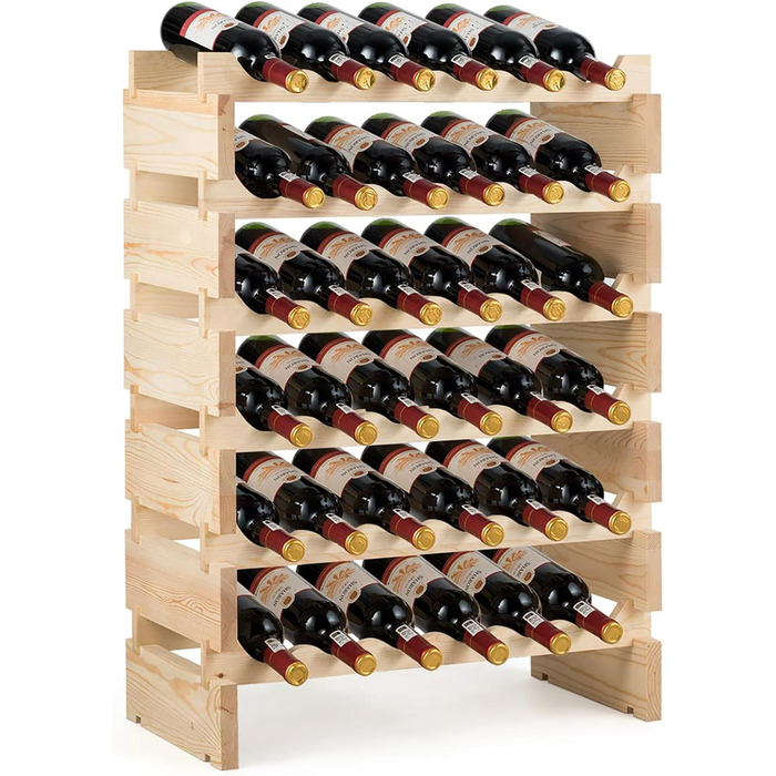 COSTWAY Wooden Wine Rack, Stackable, Bottle Rack for 36 Bottles, Wine Stand with 6 Levels, Wooden Shelf, Bottle Holder for Kitchen, Dining Room, Bar, Cellar, 63 x 28 x 85 cm