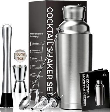 Набір шейкерів для коктейлів YARRAMATE 700 мл, 8 предметів з нержавіючої сталі, з вбудованим ситом, для дому та барів