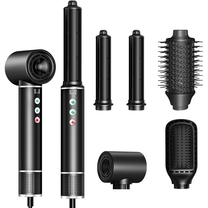 Airstyler 5 в 1: Фен-щітка з іонізацією, 5 насадок, 20 м/с, 110 000 об/хв, легкий (340г), чорний