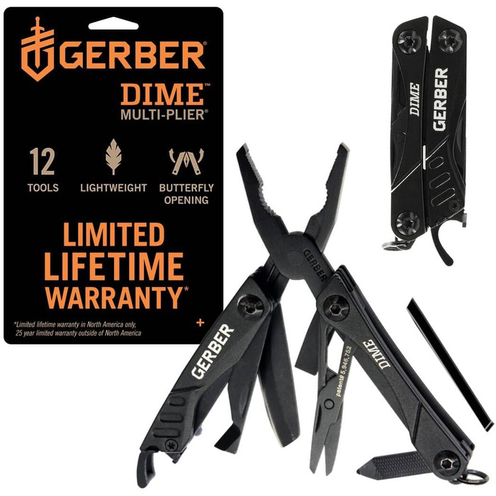 Gerber Multifunction Tool with 12 Functions, Dime Pocket Multi-tool, Black, 1014030