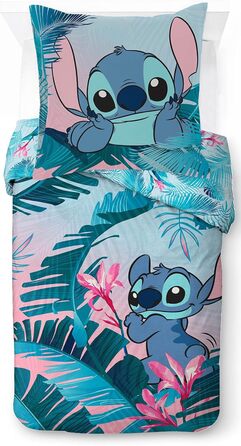 Комплект постільної білизни Jay Franco Disney Lilo & Stitch з квітами для однієї людини – дитяча постільна білизна, включає наволочку 80x80 см, бавовняна постільна білизна, що підходить для прання в машині, багатобарвна Lilo & Stitch 135x200/80x80 (2 штук