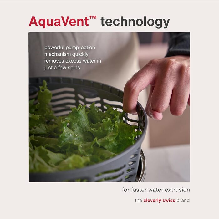 Салатниця-швидкосушка Zyliss Swift Dry 6L з нержавіючої сталі, BPA-free, AquaVent™-технологія, антиковзаюче дно, для посудомийної машини