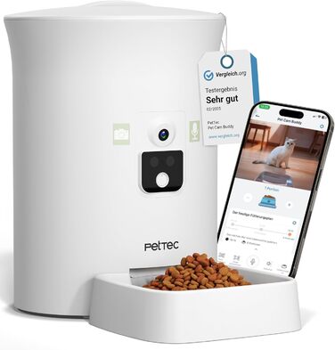 PetTec Pet Cam Buddy: Автоматичний годівниця з камерою для котів та собак, 8л, з Wi-Fi, App-керуванням, 2-Way аудіо, розпізнаванням гавкіту та нічним баченням