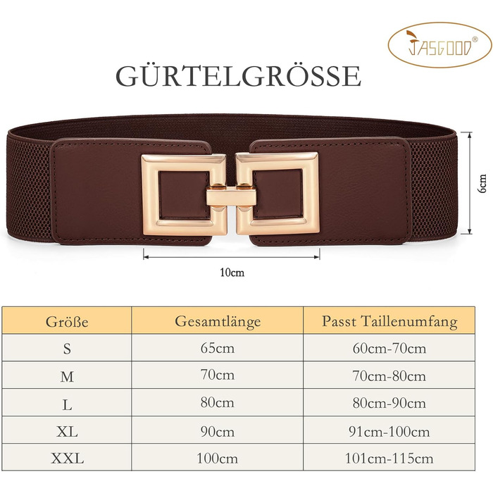 Жіночий широкий еластичний пояс JasGood з золотистою пряжкою. Широкий пояс для суконь, розмір L (80-90 см)